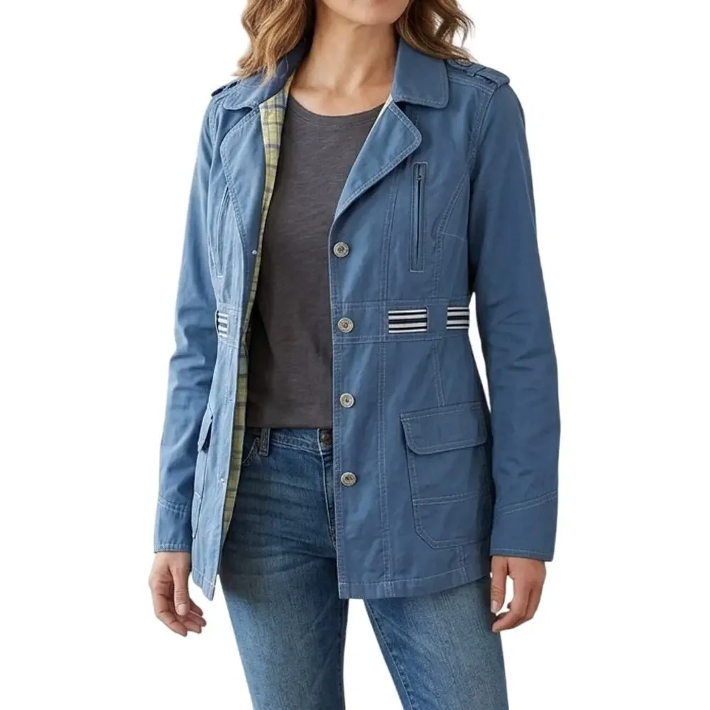 Free People Jacket Trench Coat Size 8 Steel Blue Chore Utility Farmcore Country